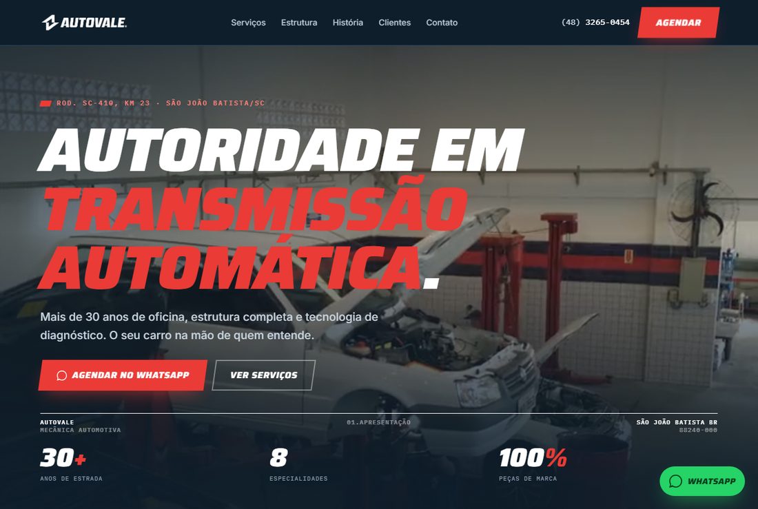 Página do site Autovale