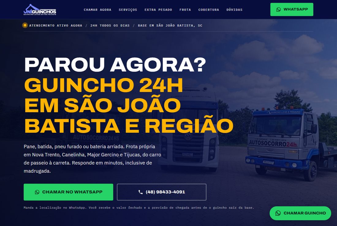 Página do site Uni Guinchos